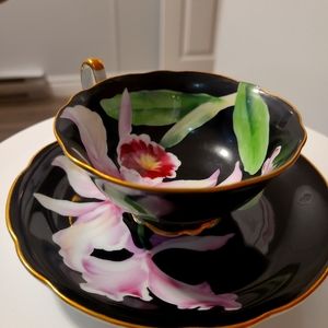 Cup Saucer Hand Painted Occupied Japan Gold trims